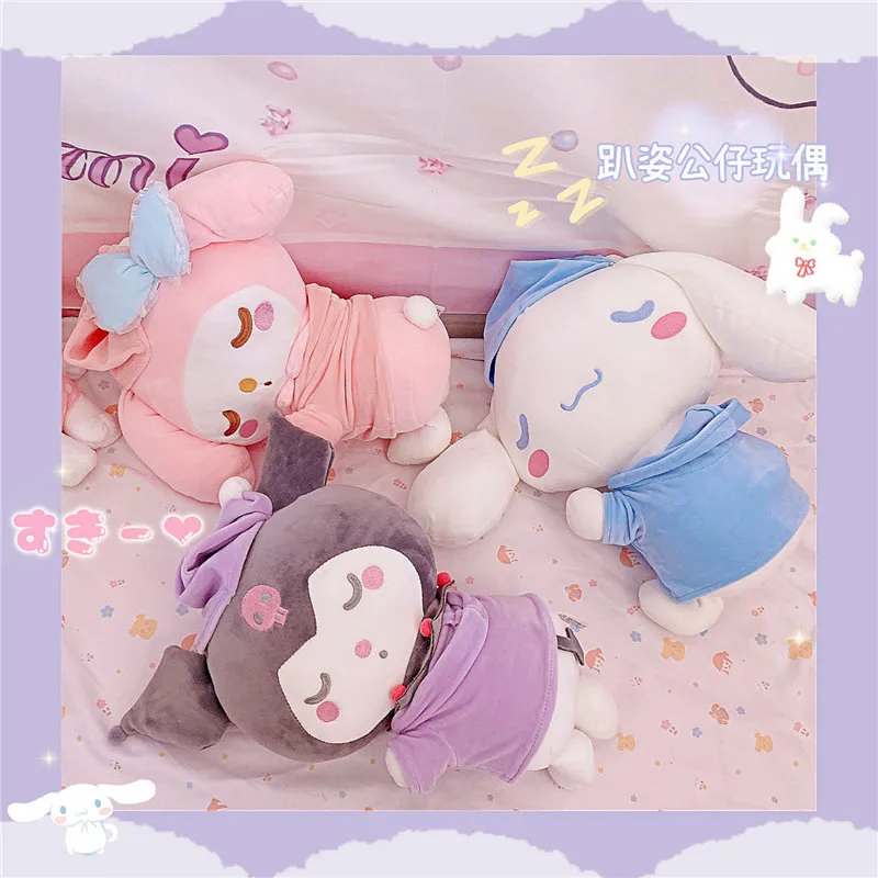 

40cm Sanrio Melody Doll Japanese Style Cinnamoroll Plush Toy Cartoon Anime Lying Kuromi Toy Appease Doll For Girl Xmas Gifts