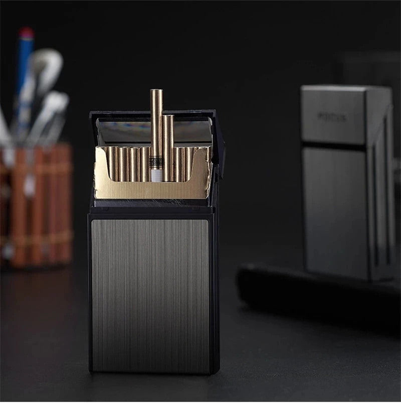 20 Sticks Cigarette Box Case Space Aluminum Slim Cigarette Holder Lighter Portable Cigarette Case Mens Gifts Smoking Accessories