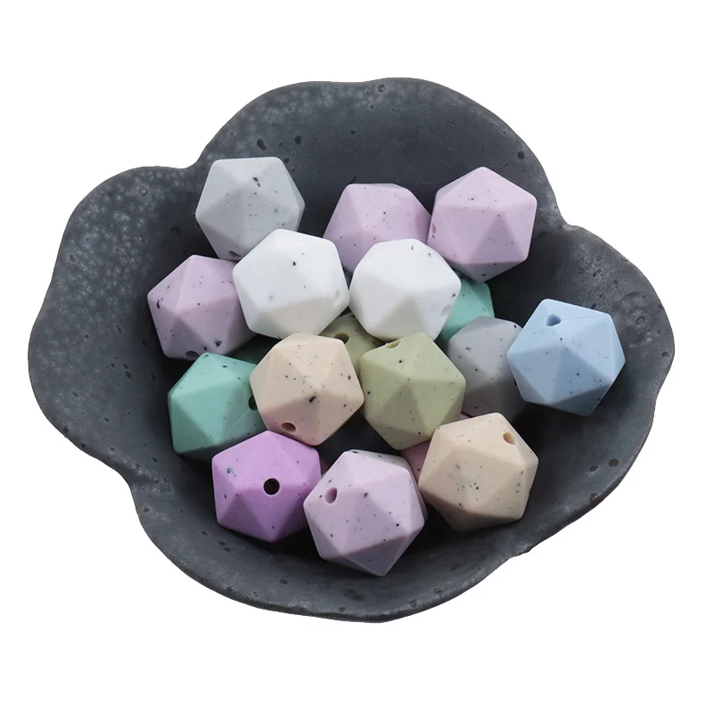 200pcs Silicone Teething Beads Silicone Baby Beads Icosahedron Speckled 14mm Nursing Beads Pacifier Chain Babies Toys BPA Free