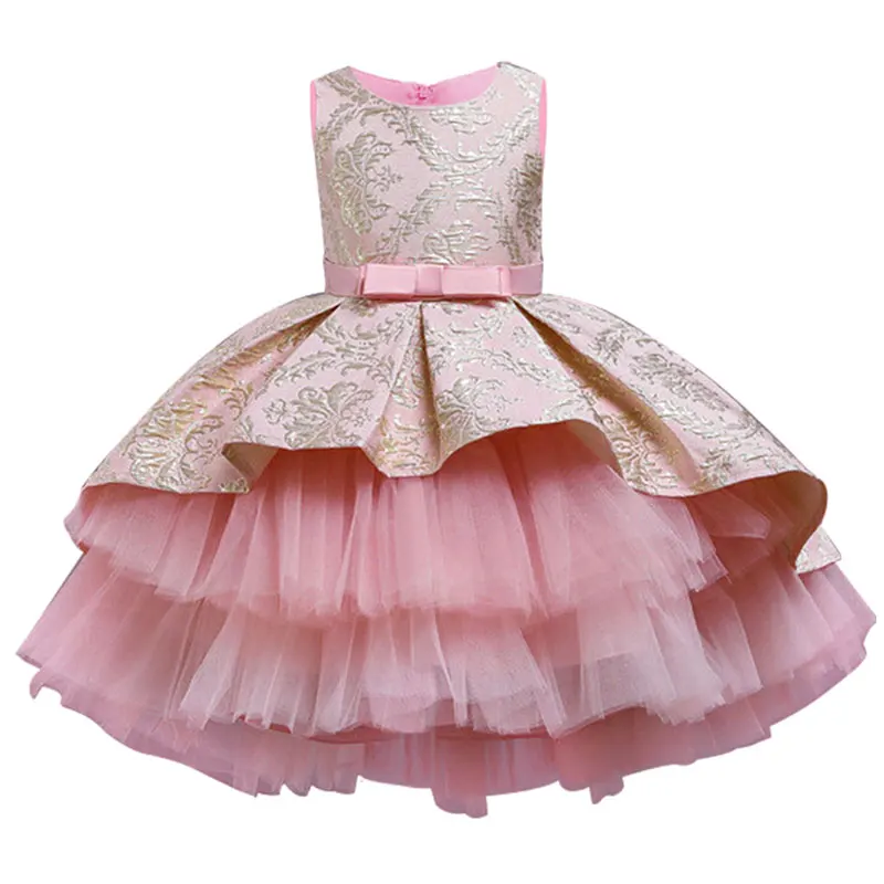 Layered Vintage Embroidery Baby Girls Princess Dress For Party Performance Elegant Kids Clothing платья для девочек 1-8 Years