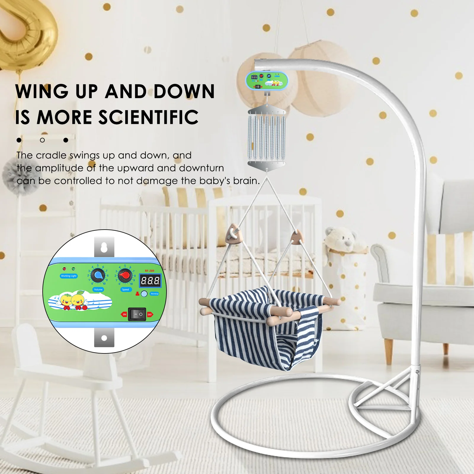 Baby Swing Baby Bouncer com temporizador ajustável, mola automática, berço e rede, livre suas mãos