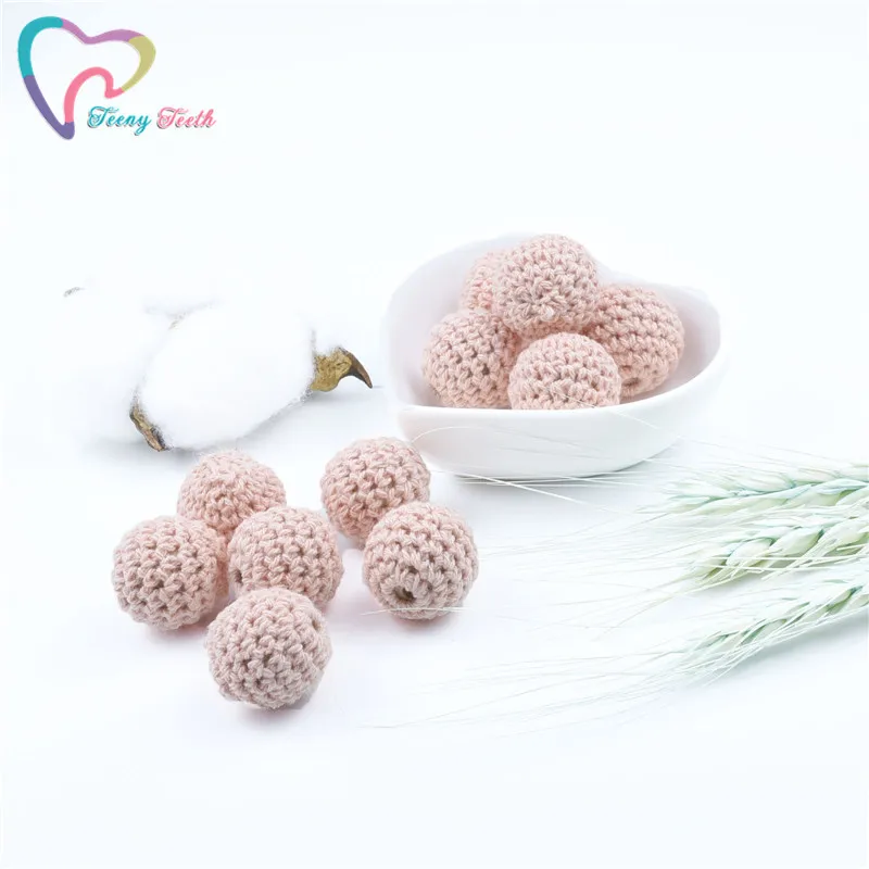 Teeny Teeth 10 PCS Peach 16-20 MM Crochet Round Wooden Chew Beads Crochet Ball Baby Accessories Wooden Teething Jewelry Hot Sale