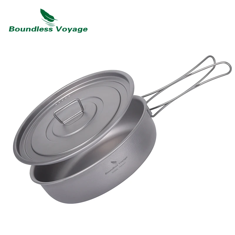 

Boundless Voyage Titanium Non-stick Skillet with Folding Handles Lid Outdoor Camping Frying Pan Griddle Tableware