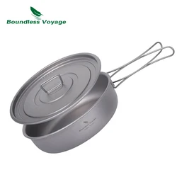 Boundless Voyage Titanium Non-stick Skillet with Folding Handles Lid Outdoor Camping Frying Pan Griddle Tableware
