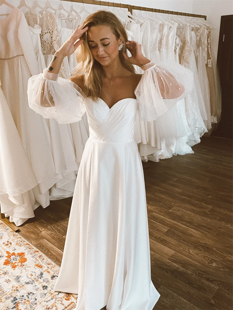 #11335 Floor Length Romantic Open Back A-Line Simple Slit  Wedding Dress Sweetheart Bohemian  Bridal Photoshoot Gown Custom Made