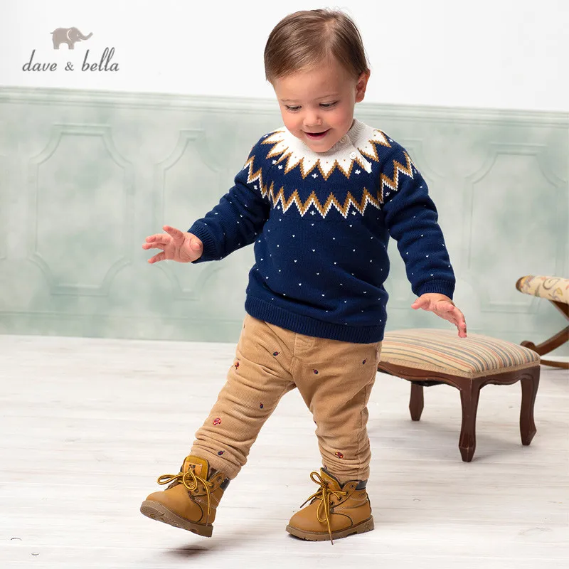 

DBM15726 dave bella winter baby unisex Christmas striped dots knitted sweater kids fashion toddler boutique tops
