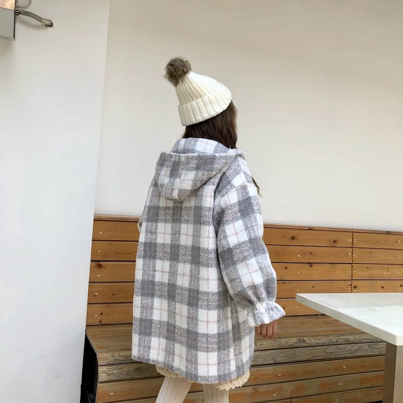 Abbigliamento autunno e inverno 2020 nuova popolare versione coreana della giacca da studente in lana scozzese con cappuccio lungo sciolto marea femminile