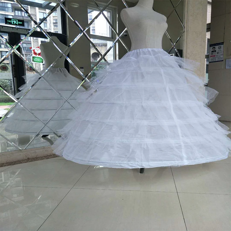 

New Hot Sell 6 Hoops Big White Petticoat Super Fluffy Crinoline Slip Underskirt For Wedding Dress Bridal Gown In Stock