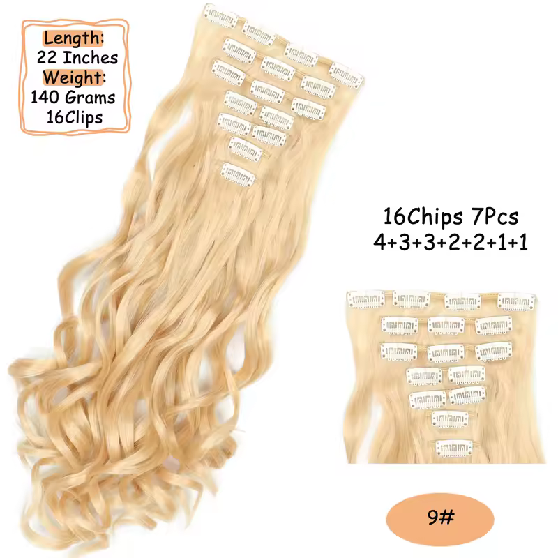 NICESY 16Clips Synthetic 24Inch Long Curly Hair Hairpiece Heat Resistant Hair Extension Clips In Ombre Black Brown Blond Women - Image 27