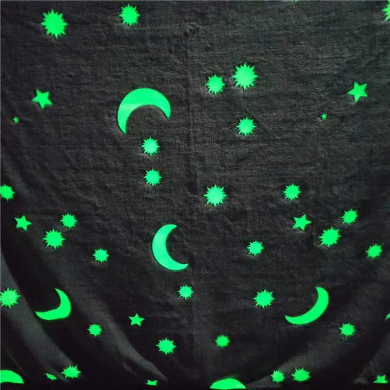 Luminous Fleece Blanket for Beds, Glow in the Dark, Star and Moon, Plush Throw Blanket, Christmas and Birthday Gift