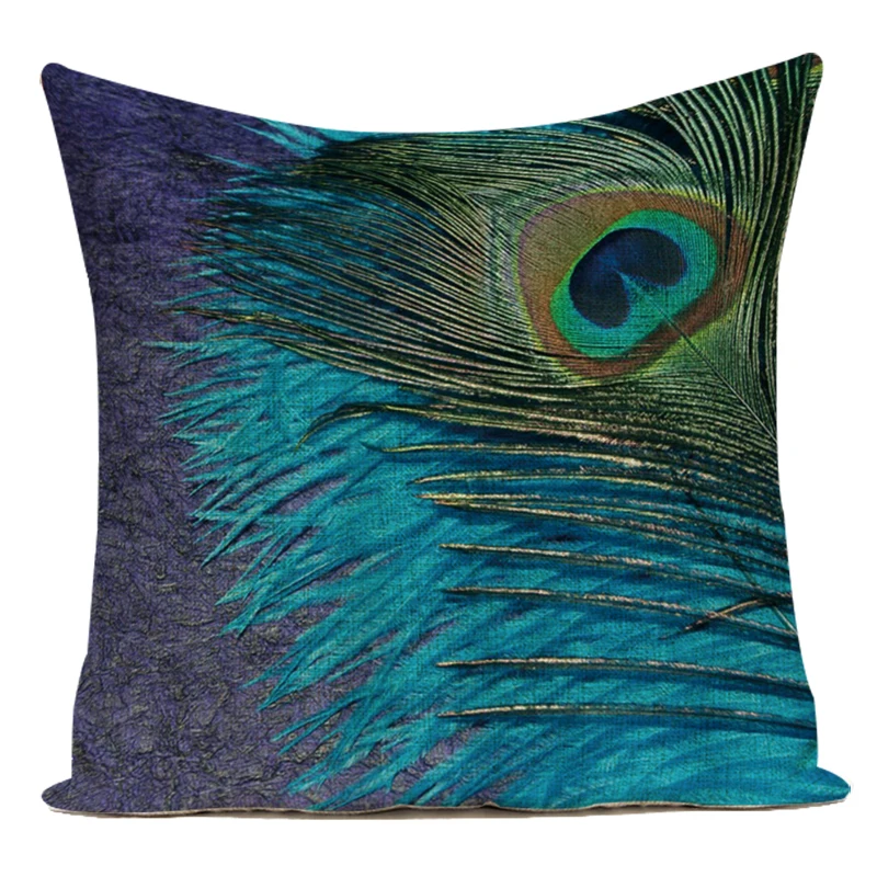 Polyester Peacock Cushion Cover Peacock Feather Decorative Pillows Cover For Home Decor Sofa Car Square Throw Pillow Case