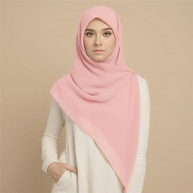 6PCS SET Big Size Square Bubble Chiffon Hijab Plain Solid Color Scarf Islamic Headwrap for Women