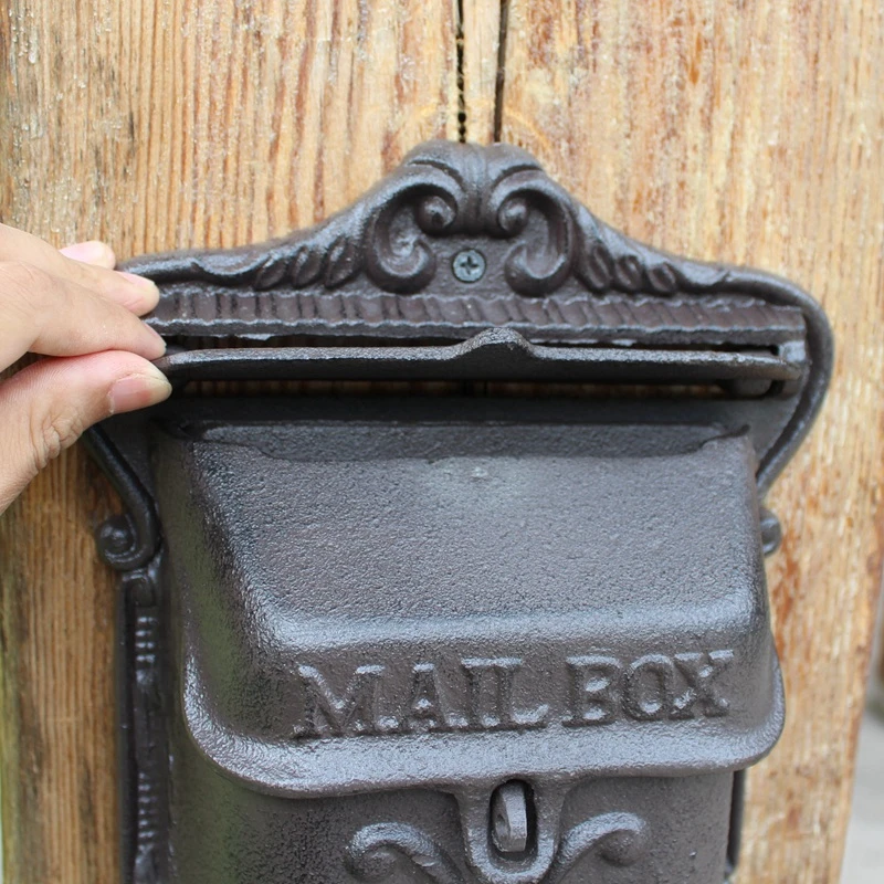 European Vintage Home Garden Decor Middle Size Heavy Sturdy Cast Iron Wall Mounted Mail Box Post  Mailbox  Letter Boxes