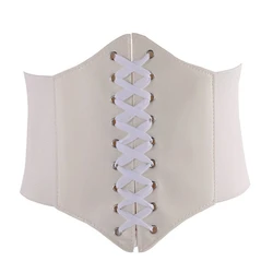 Women Faux Leather Underbust Corset Waist Belt Steampunk Vintage Sexy Bustier Criss Cross Lace-Up Elastic Cincher Girdle