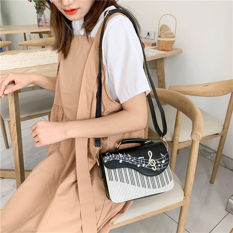 Embroidered Piano Keys Square Tote Bag 2021 New High Quality Pu Leather Women\'s Designer Handbag Small Shoulder Messenger Bag