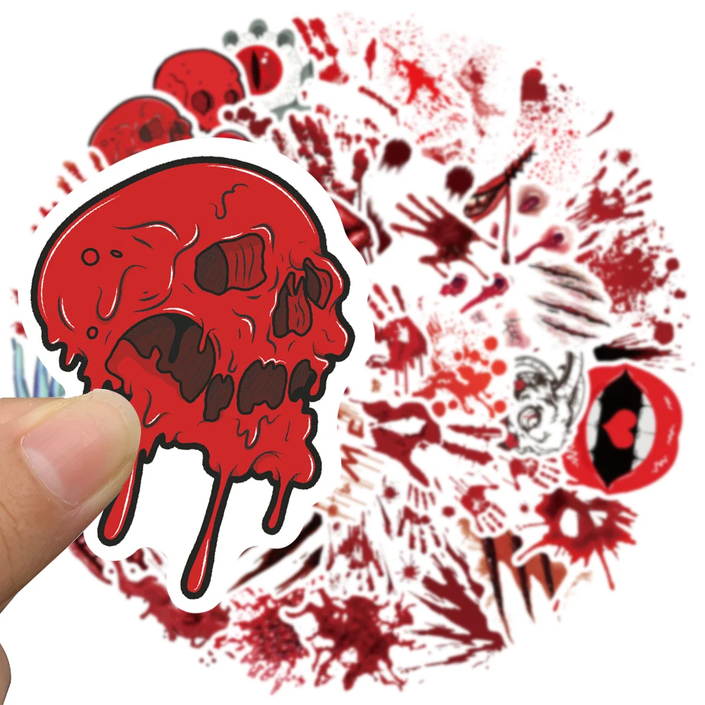 50pcs Whimsy Red Horror Blood Palm Print Stickers DIY Luggage Laptop Bicycle Skateboard Waterproof PVC Graffiti Kid's Stickers