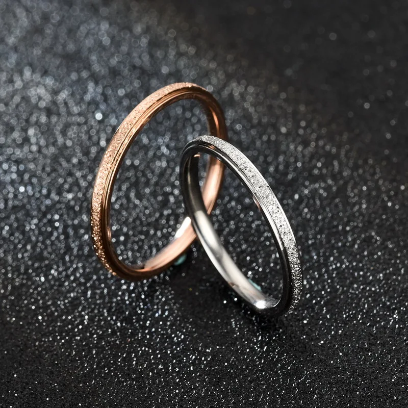 2mm 4mm 6mm Silver Rose Gold Color Frosted Finger Ring For Woman Man Wedding Jewelry Stainless Steel Couple Ring