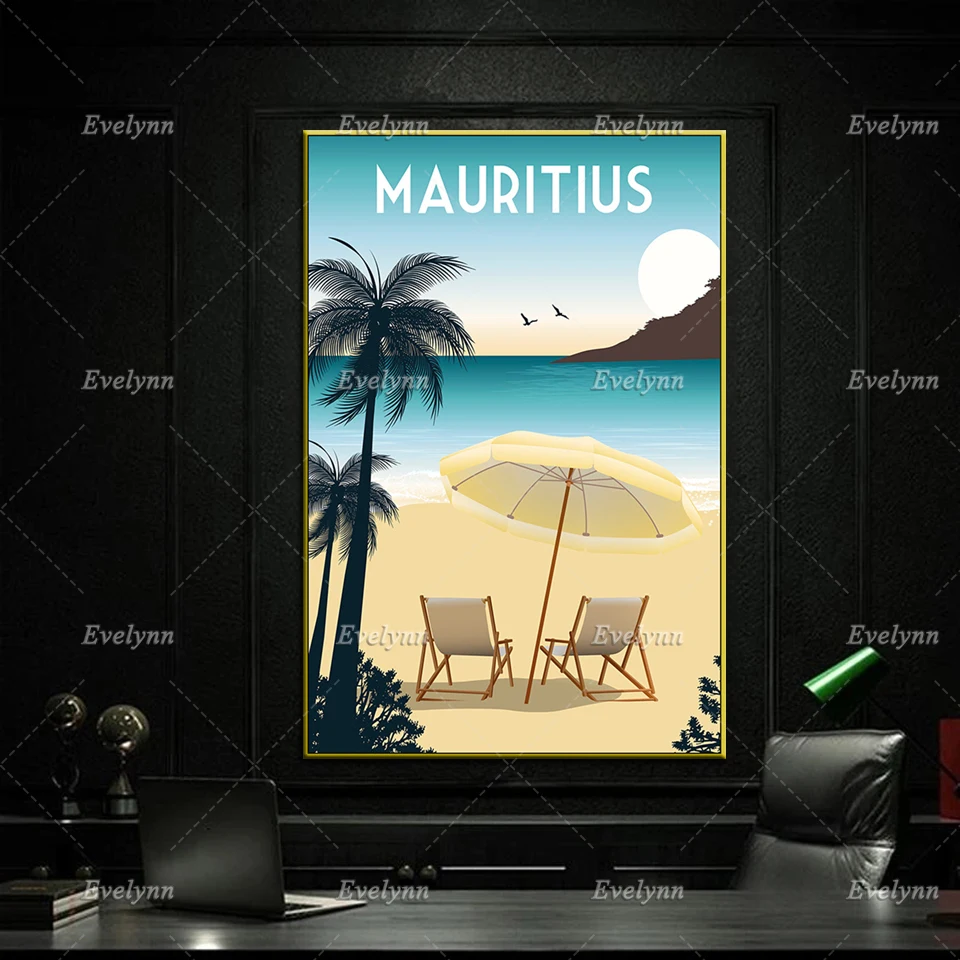 Mauritius Travel Poster, Mauritius Travel Print, Mauritius Wall Art, Retro Travel Poster,Home Decor Canvas Unique Gift