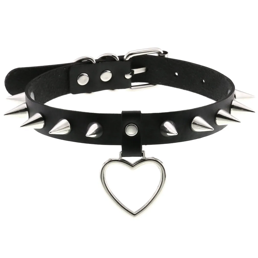 DIEZI Harajuku Schwarz PU Leder Halsband Halskette Für Frauen Männer Punk Gothic Runde Herz Stern Aussage Anhänger Quaste Halskette