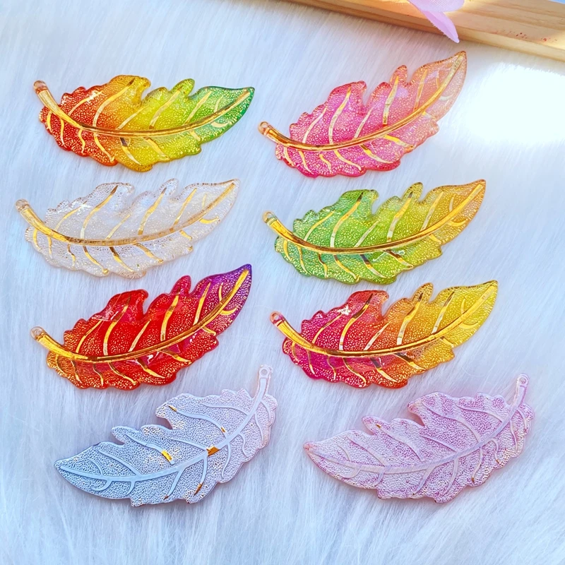 8pPcs Resin Colorful Leaf Flat Back Rhinestone Colored Feathers Applique DIY Wedding 1 Hole Ornament Craft