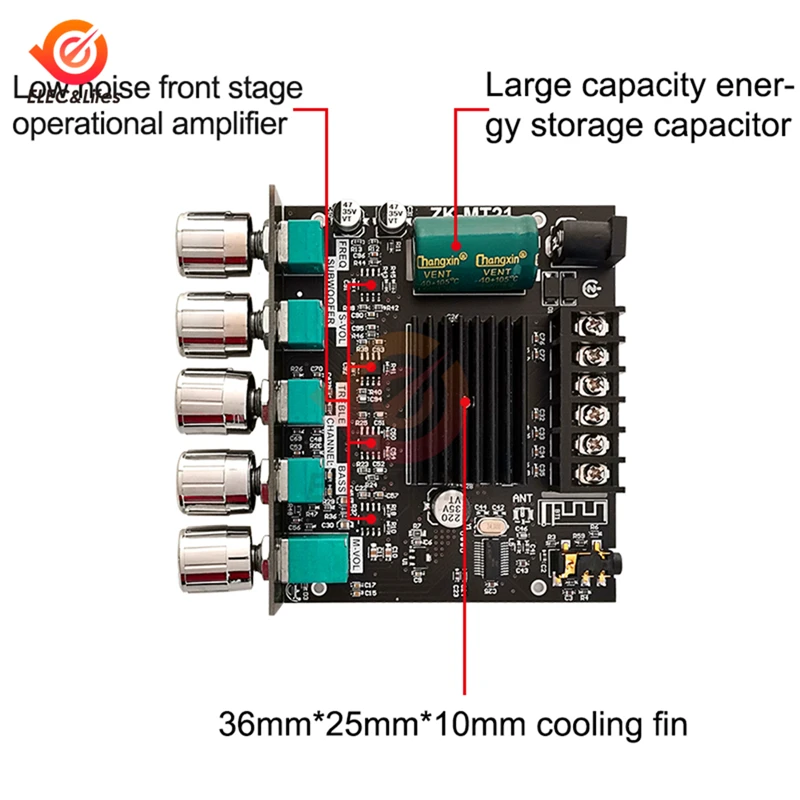 DC 12V-24V MT21 2.1 Channel Bluetooth 5.0 Subwoofer Amplifier Board 50WX2+100W Power Audio Stereo Amplifier Board Bass AMP AUX