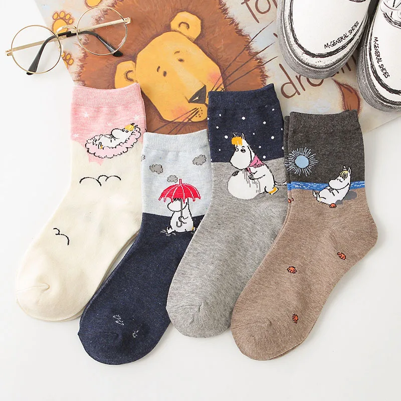 Socks Women Autumn Winter Cartoon anime Socks Hippo Cartoon Animal Streetwear Classic Funny Cute Kawaii short Crew Socks