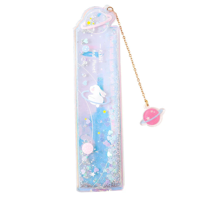 12CM Cute Oil Ruler Quicksand Bookmark Measuring Straight Rulers Pendant Bookmarks Gift Stationery Drafting Supplies