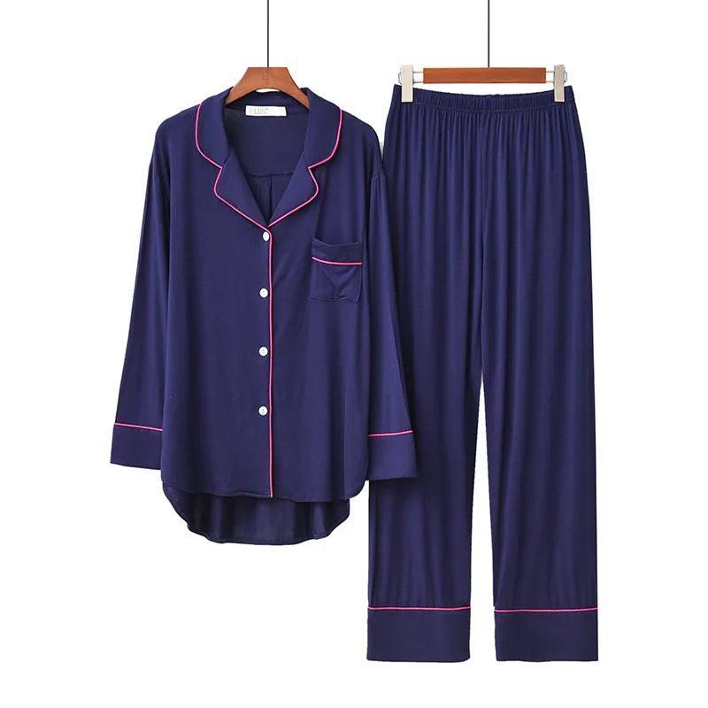 2PCS Pajama Sets Women Long Sleeve Solid Modal Loose Breathable Soft New Arrival setWomen Korean Style Home Clothing Comfortable