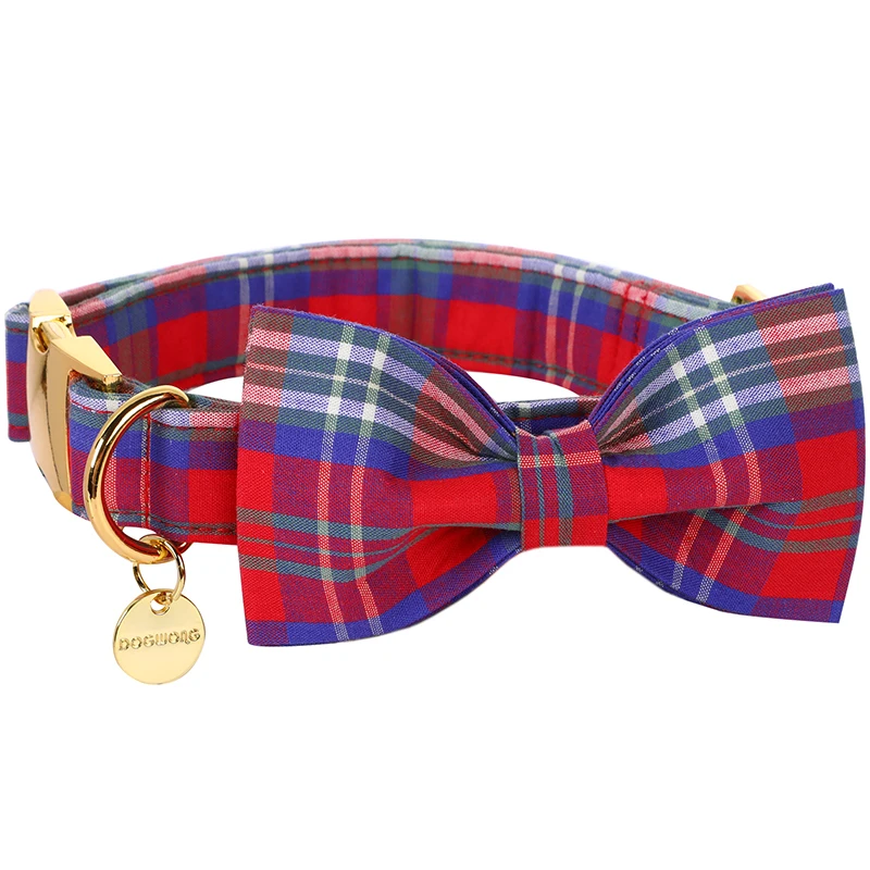 

Unique Style Paws Cotton Dog Collar with Bowtie Red Blue Puppy Collar for Small Medium Large Dog Christmas