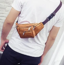 Riñonera de cuero para hombre, bolso de cintura con cadena para teléfono, envío directo