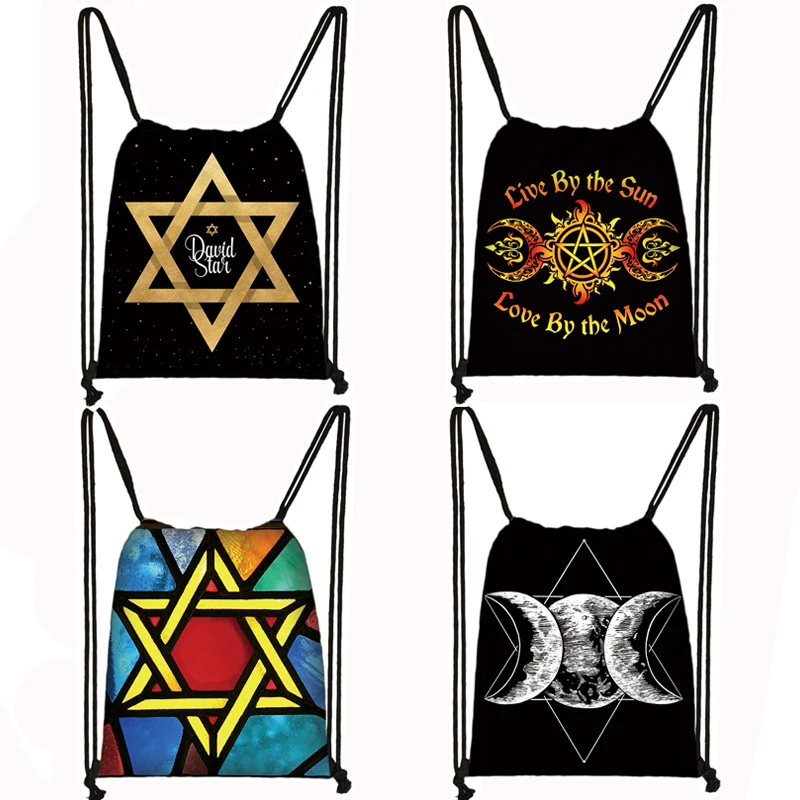 Triple Moon Goddess / Star of David Backpack Women Men Travel Bag Wicca / Witchcraft Storage Bag Canvas Drawstring Bags