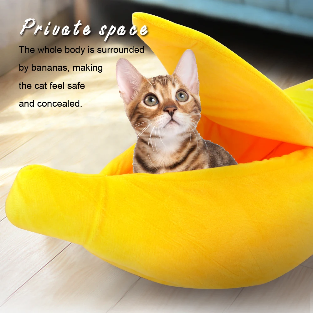 Cute Cat Bed Nest Banana Shape Puppy Cats Sleeping Beds House Small Dogs Kitten Cushion Nest Banana Warm Cat Houses M L XL