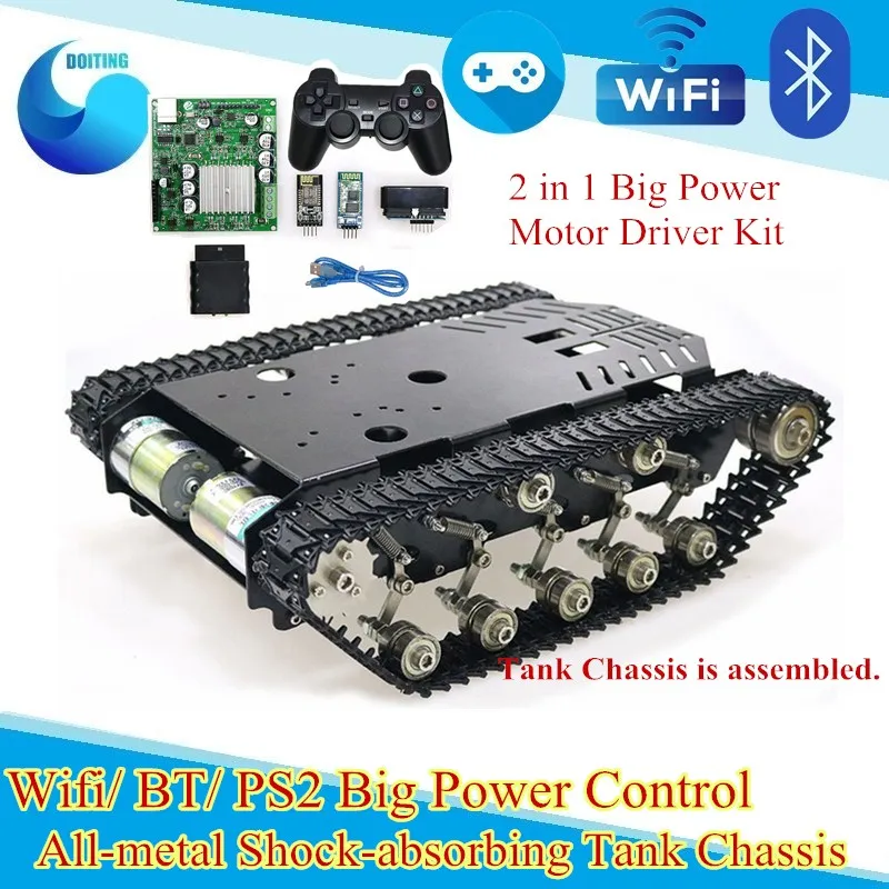 

Wifi/ PS2 Control Shock Absorber Stainless Steel Tank Chassis Intelligent Robot Model Pedrail Dual DC 12V Motor for Arduino