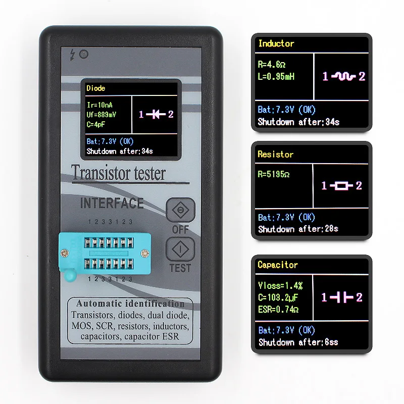 

Multi-purpose Transistor Tester 128*160 Diode Thyristor Capacitance Resistor Inductance Mosfet ESR LCR Meter TFT Color Display