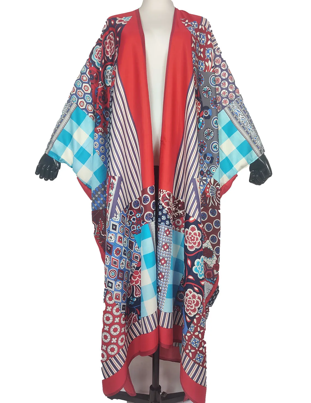 WINNIE Bikini Bohemian Beach Printed Twill Silk Cover Up Kimono Plus Size African Muslim Abaya Long Cardigan Kaftan Clothes