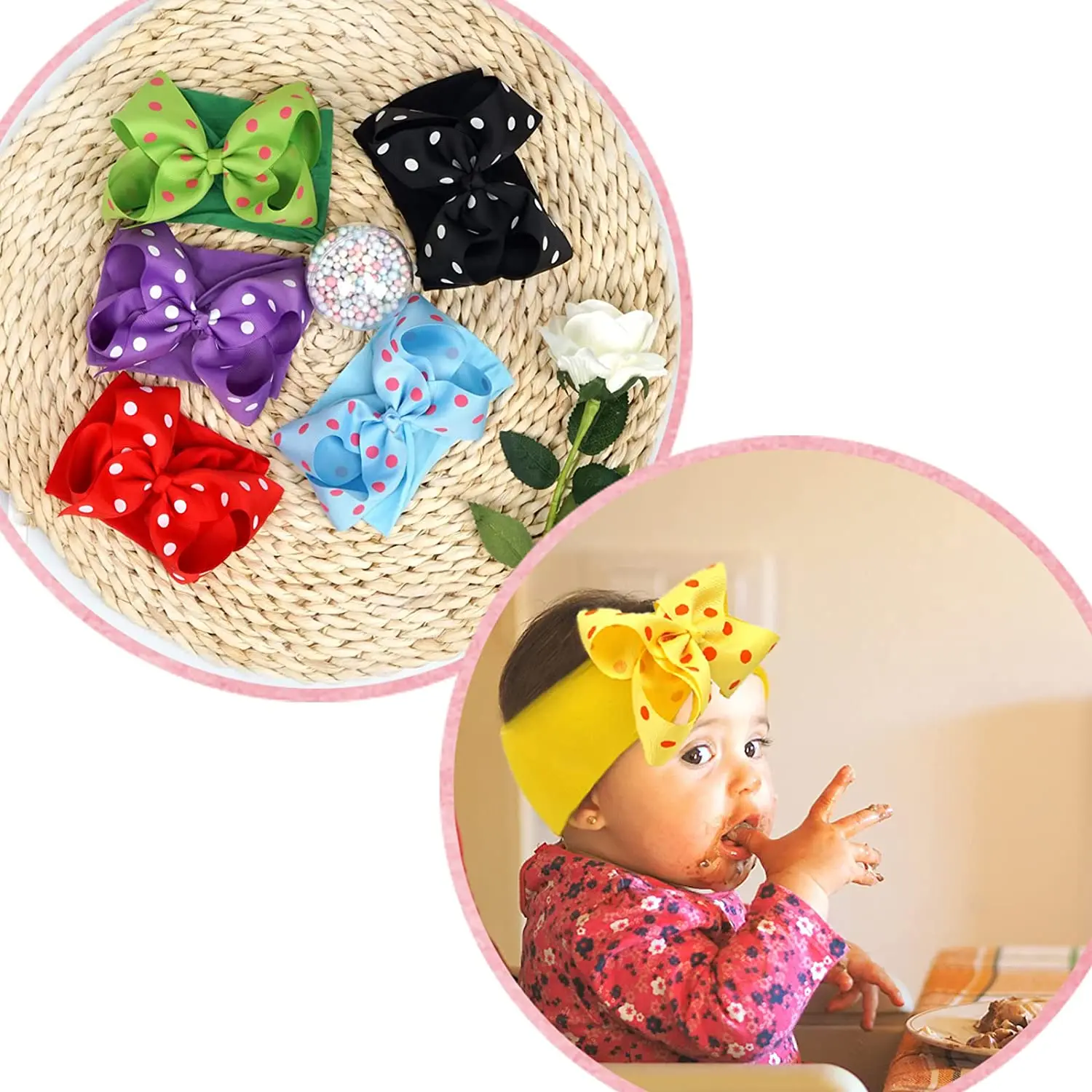 8Pcs 6Inch children\'s headwear Polka dot bow headband headband headband baby soft nylon headband