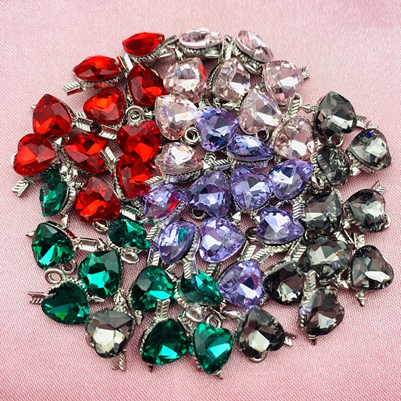 10Pcs/set Multicolor Cupid Arrow Heart Crystal Charms for Making DIY Earrings Necklaces Bracelet Anklet Jewelry Accessories