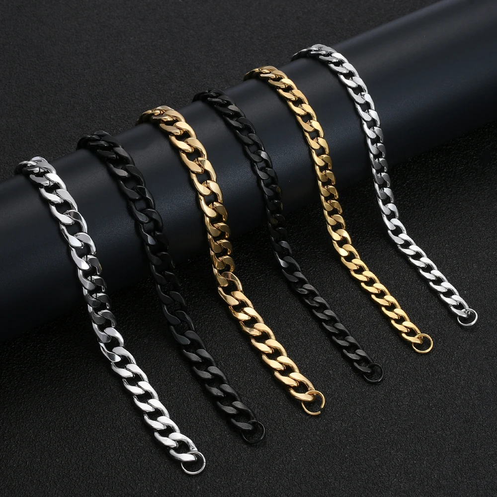 Hot Sale Stainless Steel Gold Black Color Cuban Chain Bracelet For Men Titanium Steel Link Bracelet 6/8/10MM Length 20CM