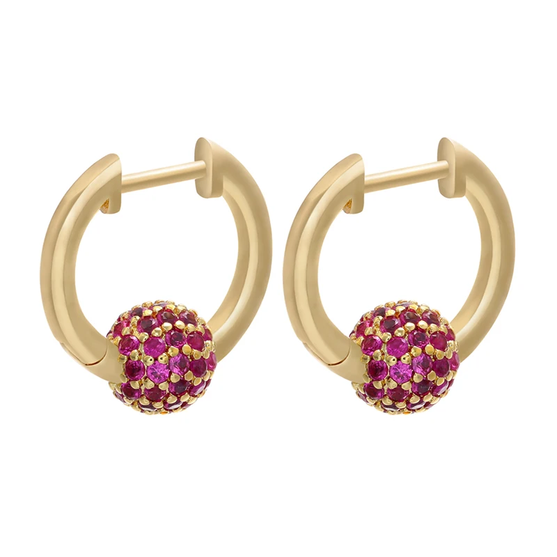 ZHUKOU One Pair 17x19mm CZ crystal small hoop earrings with balls for women lady Brass popular earring hoop jewelry model:VE169 image 4