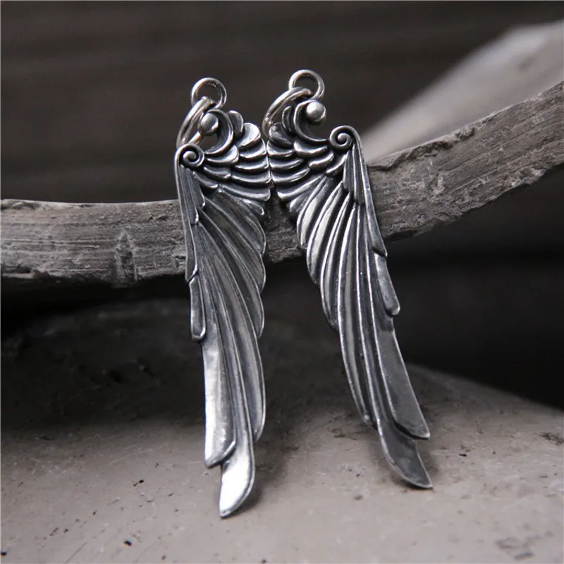 S925 silver personality carved angel wings Pendant Jewelry Silver Necklace Pendant and punk trendsetter