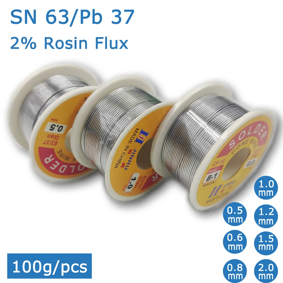 100g 0.5/0.6/0.8/1/1.2mm 63/37 FLUX 2.0% 45FT Tin Lead Tin Wire Melt Rosin Core Solder Soldering Wire Roll No-clean