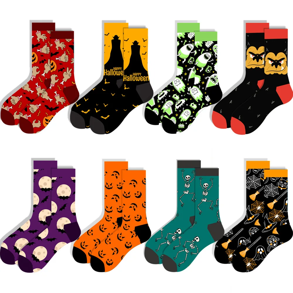 Kawaii Harajuku Halloween Woman Socks Autumn and Winter Cotton Skeleton Alien Pumpkin Crew Socks Monster Bats Socks for Girls