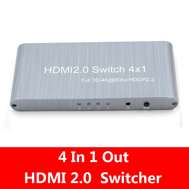 HDMI-compatible 2.0 Switcher Full HD 4Kx2K Video Switch Switcher 4X1 Switch  4 in 1 Out For HDTV DVD PS3 Support HDCP 2.2
