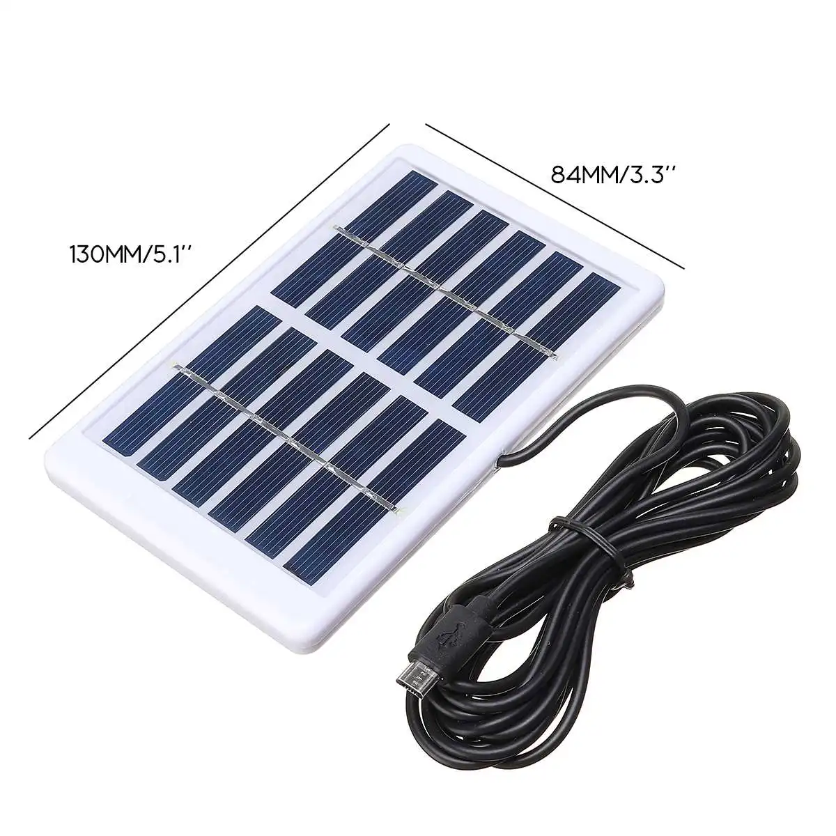 Cargador de panel de energía solar al aire libre de panel solar impermeable de 5W con cable de carga micro USB de 3m/10 pies y 6V