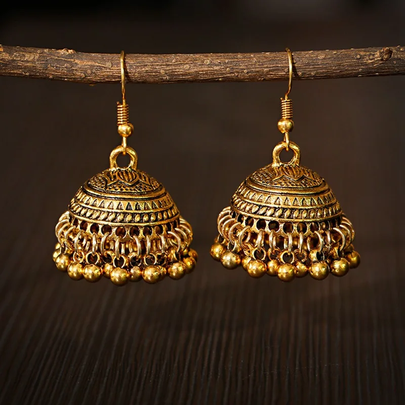 Egypt Gypsy Jewelry Retro Ethnic Indian Jhumka Small Bells Beads Tassel Dangle Earrings For Women Bohemian Pendients Party Gift