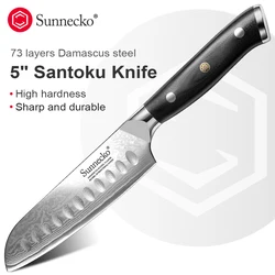 Sunnecko 5 Inch Santoku Knife Razor Sharp VG10 Damascus Steel Blade Cut Japanese Style Chef's Slicing Cooking Tools G10 Handle