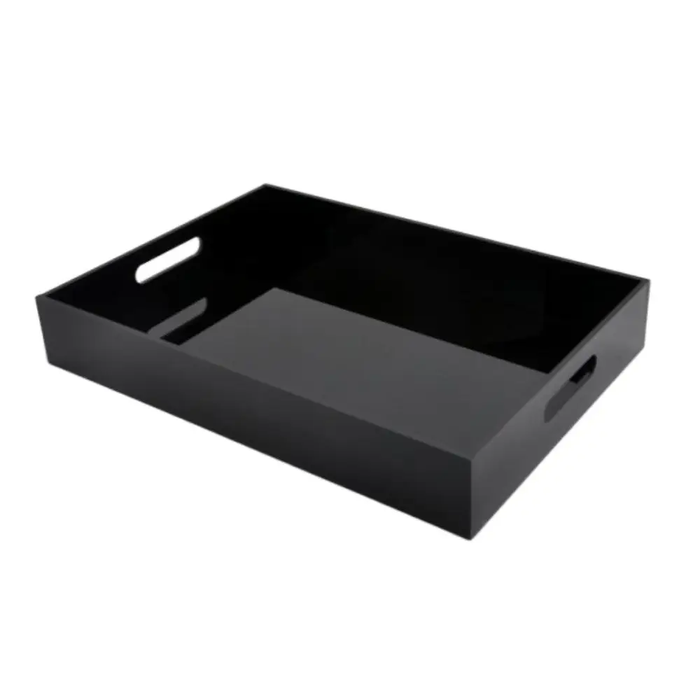 Black acrylic desktop cosmetics storage tray big square perfume/ lipstick/brushes organizer tray