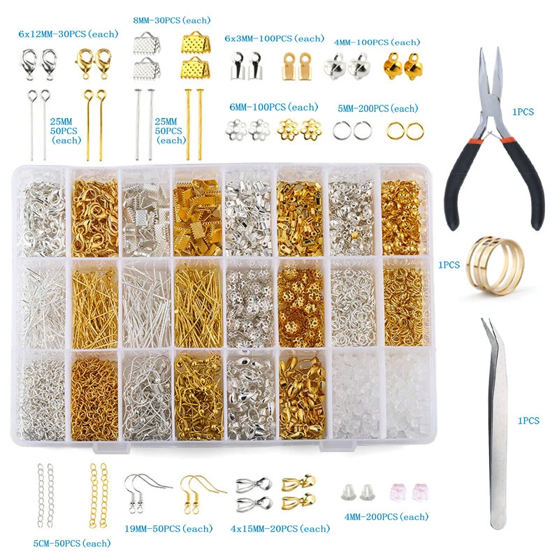 Schmuckzubehör-Set aus Legierung, Schmuckherstellungswerkzeuge, Kupferdraht, offene Biegeringe, Ohrringhaken, Schmuckherstellungszubehör-Kit