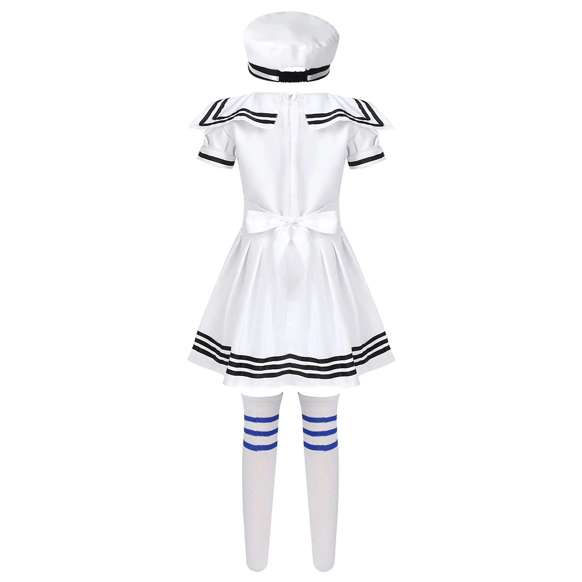 Kids Girls Navy Sailor Uniform Cosplay Costume Children School Chorus Stage Performance Dancewear Outfit Dress + Hat + Socks Set