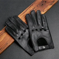 Genuine Leather Locomotive Gloves Male Classic Driver Youth Black Motorcycle Bike Five Finger Men Goatskin Driving Gloves TB15-B